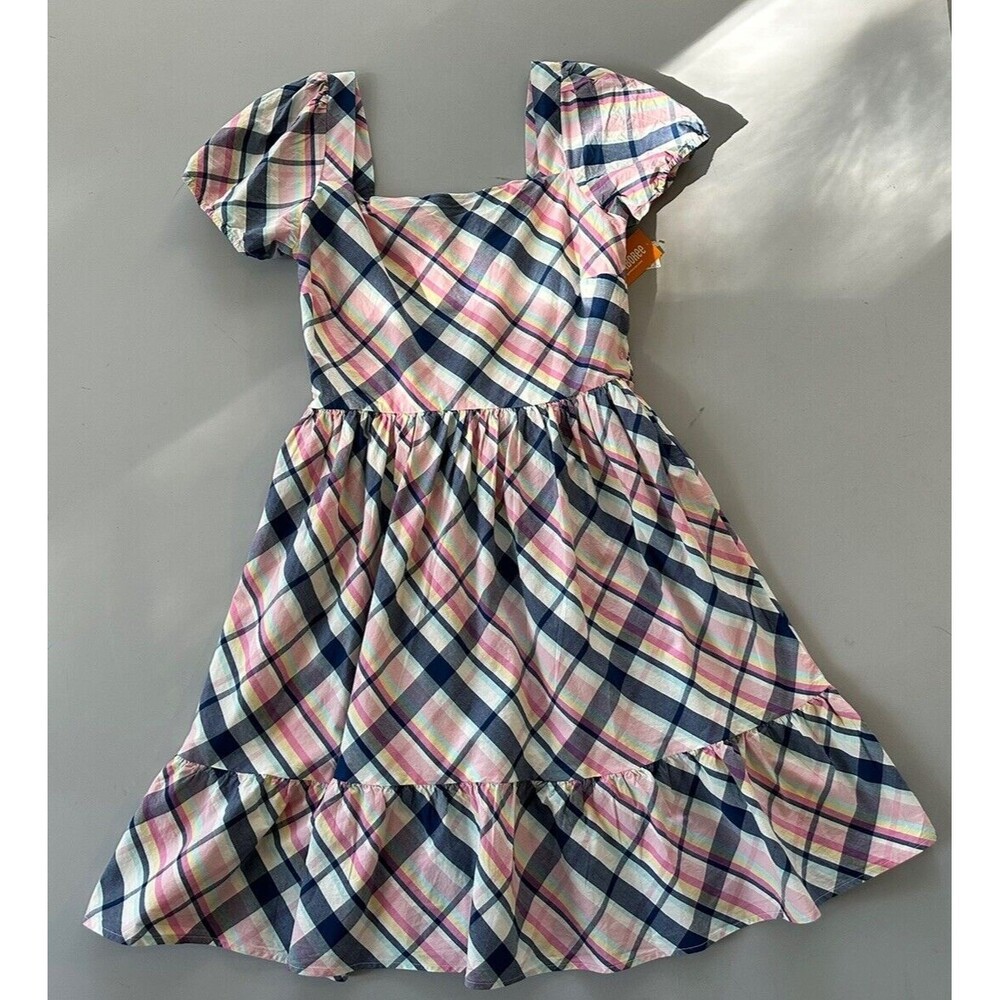 Gymboree Cotton Dress Women’s Plaid Puff Sleeve Elastic Back Preppy - Large NWT